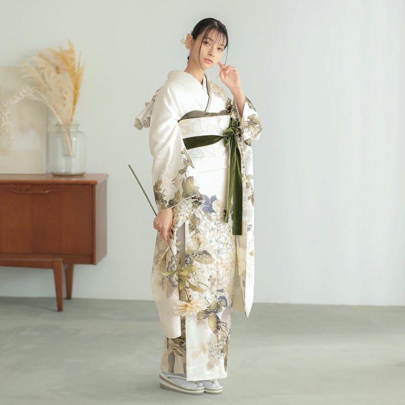 振袖 レンタル 成人式 結婚式 白 菊に蔦 さくら12月〜1月利用 対応身長