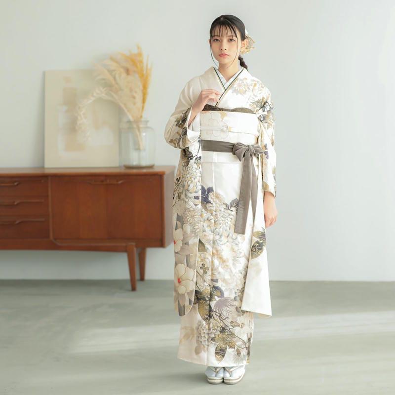 振袖 レンタル 成人式 結婚式 白 菊に蔦 さくら12月〜1月利用 対応身長