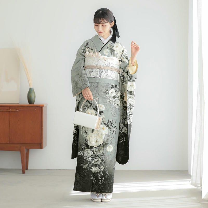振袖 レンタル 成人式 結婚式 グレー×黒 ヴィンテージローズ JILL