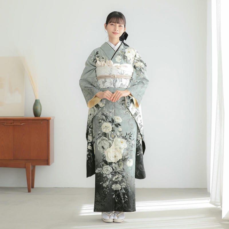 振袖 レンタル 成人式 結婚式 グレー×黒 ヴィンテージローズ JILL