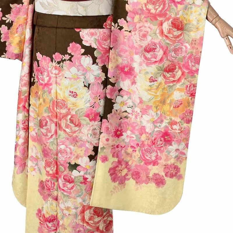 振袖 レンタル 成人式 結婚式 茶 薔薇尽し LIZ LISA12月〜1月利用 対応