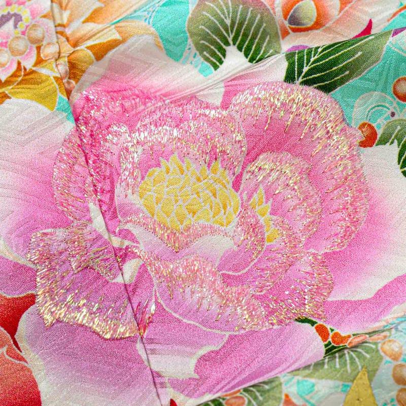 振袖 レンタル 成人式 結婚式 エメラルドブルー 薔薇に蝶12月〜1月利用 対応身長154〜165cm RS2171の画像
