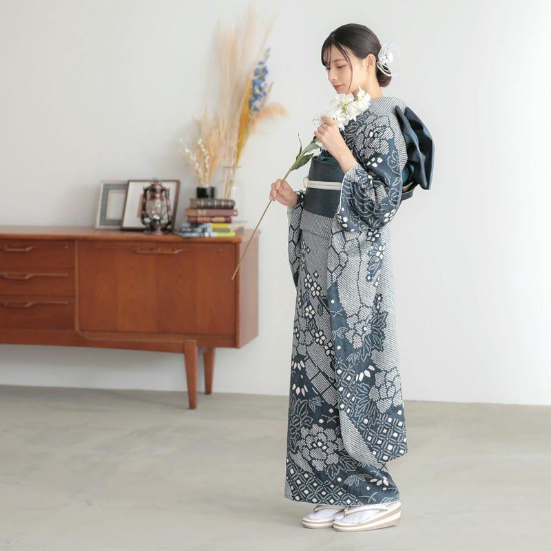 振袖 レンタル 成人式 結婚式 総絞り 紺ねず 牡丹に枝垂れ桜12月