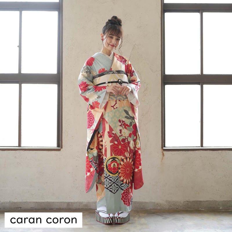 振袖 レンタル 成人式 結婚式 水色×クリーム 菊に扇面椿 caran coron12