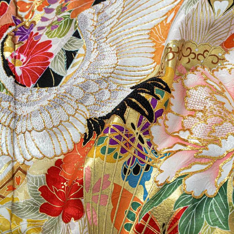 振袖 レンタル 成人式 結婚式 相良刺繍 黒 牡丹と鶴に扇面熨斗12月〜1