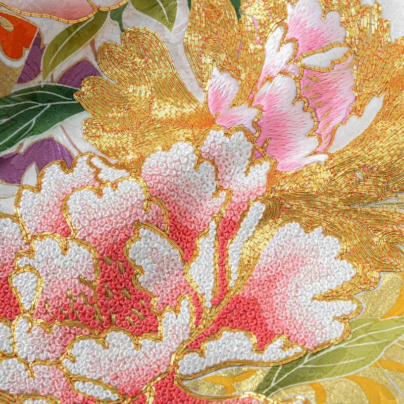 振袖 レンタル 成人式 結婚式 相良刺繍 黒 牡丹と鶴に扇面熨斗12月〜1
