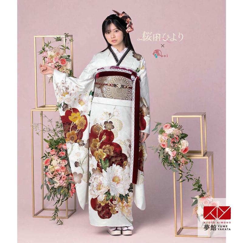 振袖 レンタル 成人式 結婚式 白 菊牡丹に梅 桜田ひより 12月〜1月利用