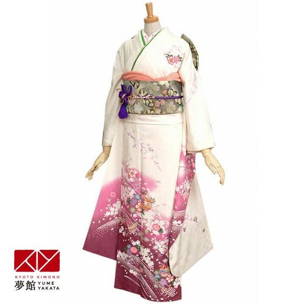 振袖 レンタル 成人式 結婚式 白ワインぼかし 鞠と桜(絹) 一点物 12月〜1月利用 対応身長154〜165cm RS245