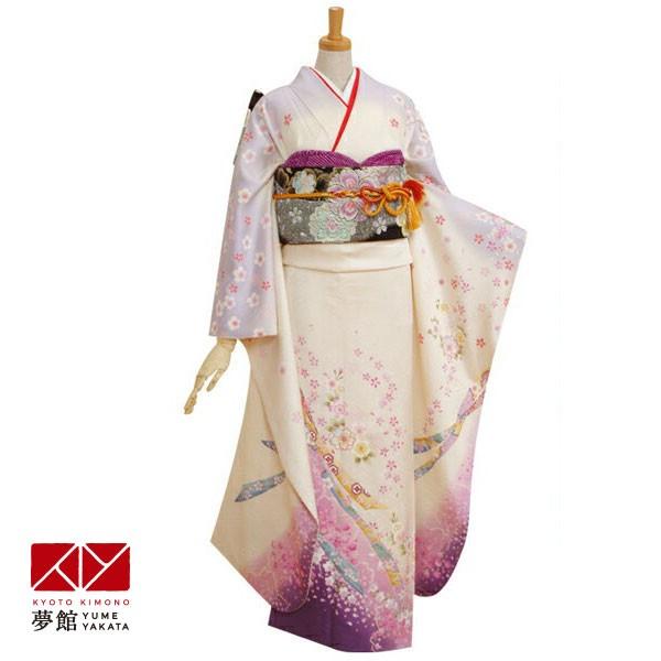 振袖 レンタル 成人式 結婚式 白地紫ぼかし 桜に熨斗(絹) 一点物 12月〜1月利用 対応身長147〜154cm RS251