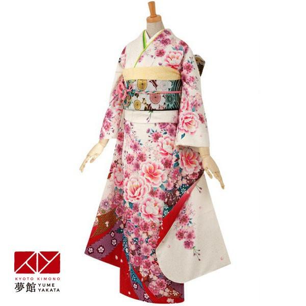 振袖 レンタル 成人式 結婚式 白　熨斗目と八重桜尽し(絹) 一点物12月〜1月利用 対応身長154〜165cm RS368