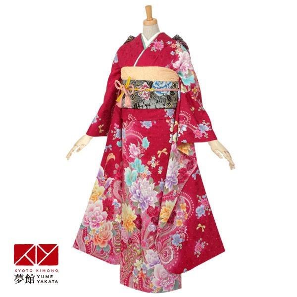 振袖 レンタル 成人式 結婚式 訳あり商品 安い 赤　ダリアと薔薇(絹) Asuka12月〜1月利用 対応身長155〜159cm RS446