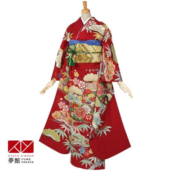 振袖 レンタル 成人式 結婚式 赤　花笠松に松竹梅(絹) 一点物12月〜1月利用 対応身長155〜159cm RS482