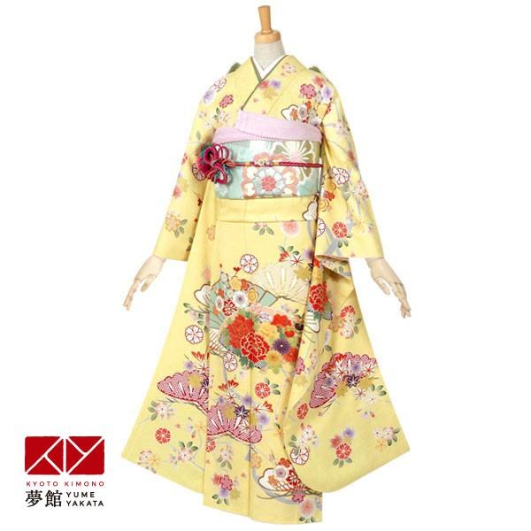振袖 レンタル 成人式 結婚式 黄　平安浪漫　花扇(絹) 一点物12月〜1月利用 対応身長155〜159cm RS491