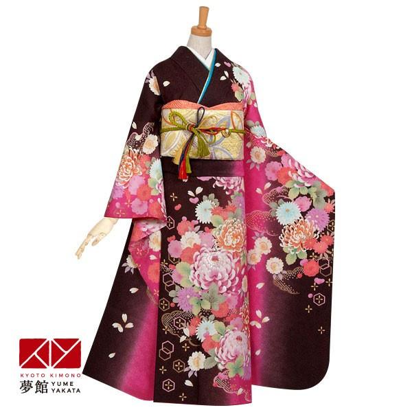 振袖 レンタル 成人式 結婚式 茶ピンク暈 牡丹に乱菊(絹) Moe Oshikiri 12月〜1月利用 対応身長154〜165cm RS503