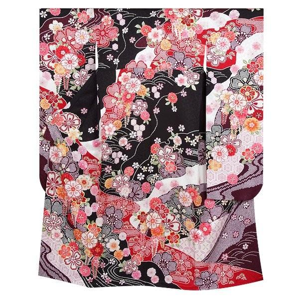 振袖 レンタル 成人式 結婚式 訳あり商品 安い 黒　疋田八重桜に藤(絹)12月〜1月利用 対応身長154〜165cm RS510_1
