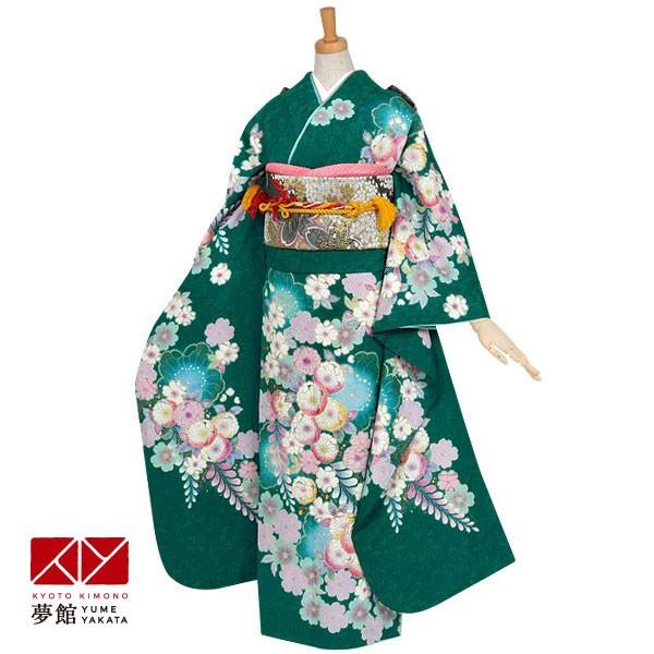 振袖 レンタル 成人式 結婚式 緑　桜辻が花調(絹) 一点物12月〜1月利用 対応身長154〜165cm RS557