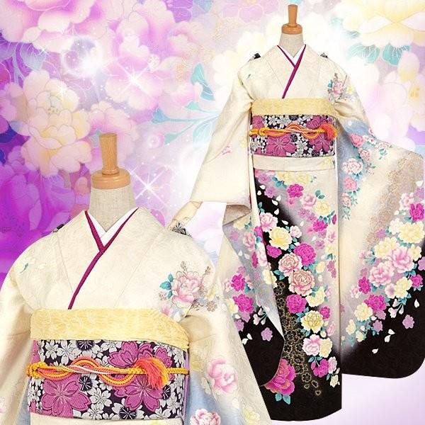 振袖 レンタル 成人式 結婚式 白 枝垂れ牡丹花(絹)12月〜1月利用 対応身長154〜165cm RS628の画像
