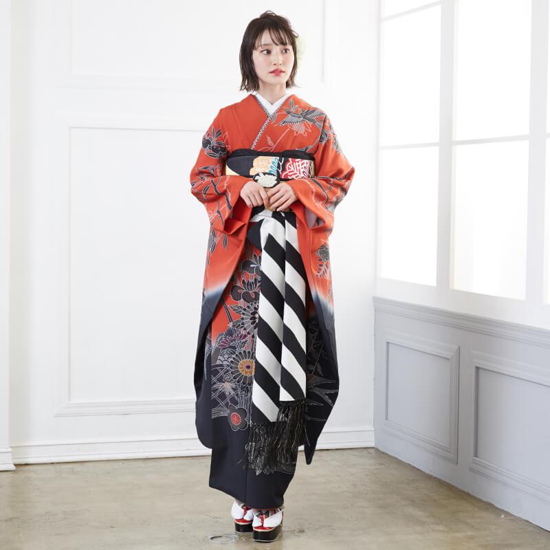 振袖 レンタル 成人式 結婚式 赤×黒 紅型 四季花鳥苑(絹)(宅 振袖 レンタル 成人式 結婚式 赤×黒 紅型 四季花鳥苑(絹)(宅
