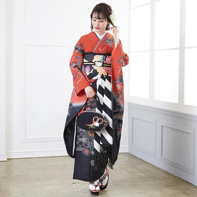 振袖 レンタル 成人式 結婚式 赤×黒 紅型 四季花鳥苑(絹)(宅 振袖 レンタル 成人式 結婚式 赤×黒 紅型 四季花鳥苑(絹)(宅