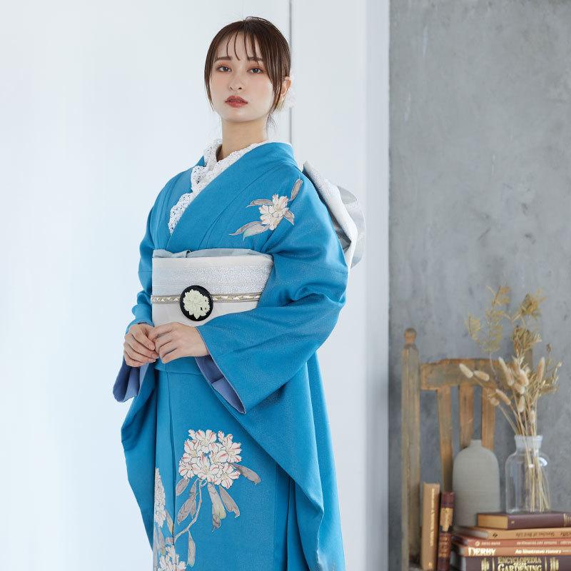 振袖 レンタル 成人式 結婚式 ブルー シャクナゲ(絹)(宅)モデル着用