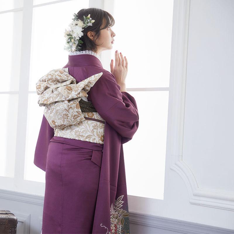 振袖 レンタル 成人式 結婚式 紫 椿と牡丹(絹)(宅) 一点物 12月〜1月利用 対応身長154〜165cm RS698の画像