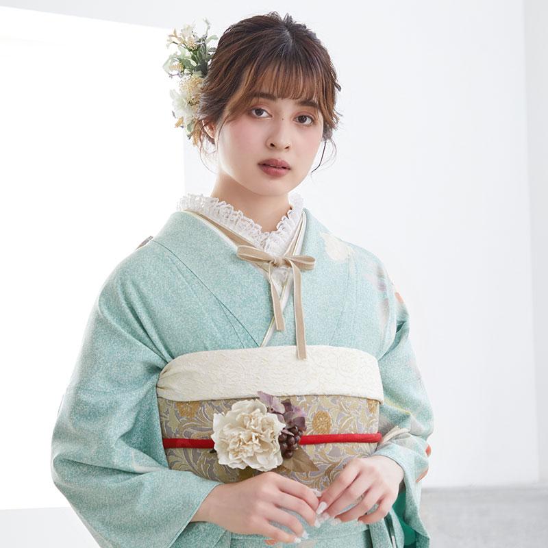 振袖 レンタル 成人式 結婚式 ブルー 清華牡丹(絹) 一点物12月〜1月