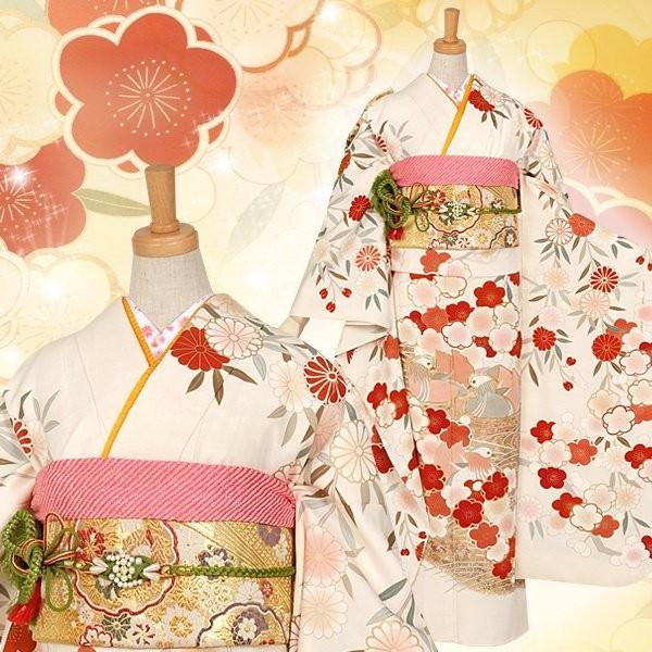 振袖 レンタル 成人式 結婚式 訳あり商品 安い 白 枝垂れ菊梅に水鳥(絹)(宅)12月〜1月利用 対応身長154〜165cm RS709の画像