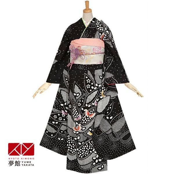 振袖 レンタル 成人式 結婚式 黒　絞りと刺繍の蝶(絹) 一点物12月〜1月利用 対応身長154〜165cm RS710