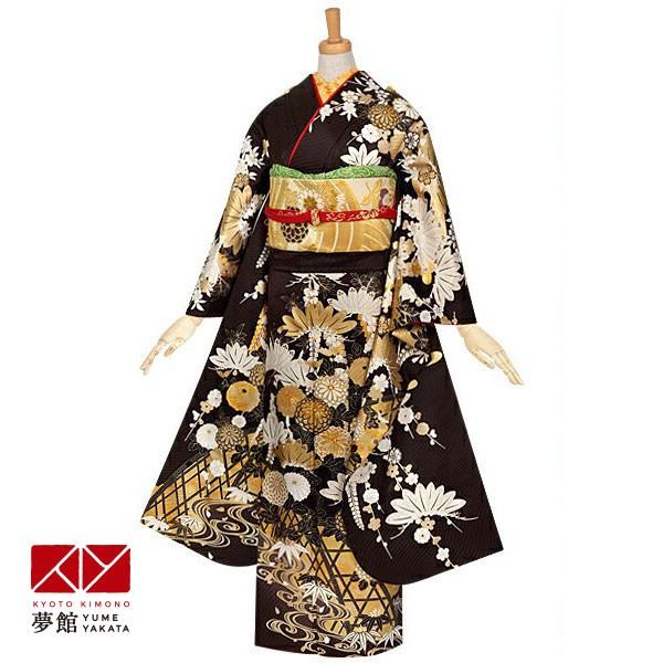 振袖 レンタル 成人式 結婚式 訳あり商品 安い 黒 金彩 菊花に藤松文様(絹)12月〜1月利用 対応身長155〜159cm RS717