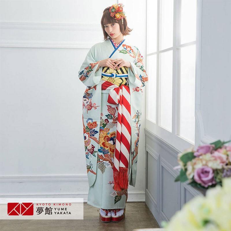 振袖 レンタル 成人式 結婚式 薄緑 変わり梅笹文様(絹)(宅)12月〜1月利用 対応身長154〜165cm RS718
