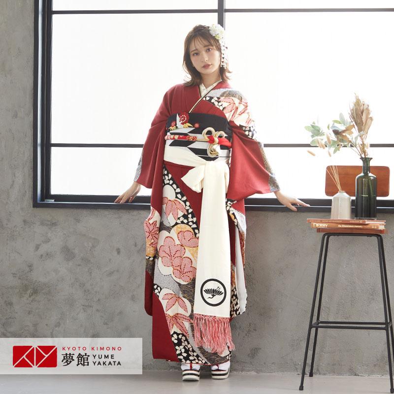 振袖 レンタル 成人式 結婚式 赤 疋田梅と笹文様(絹) 一点物12月〜1月利用 対応身長154〜165cm RS753