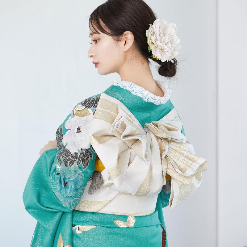 振袖 レンタル 成人式 結婚式 ラメグリーン 牡丹に蝶(絹) 一点物 振袖 レンタル 成人式 結婚式 ラメグリーン 牡丹に蝶(絹) 一点物