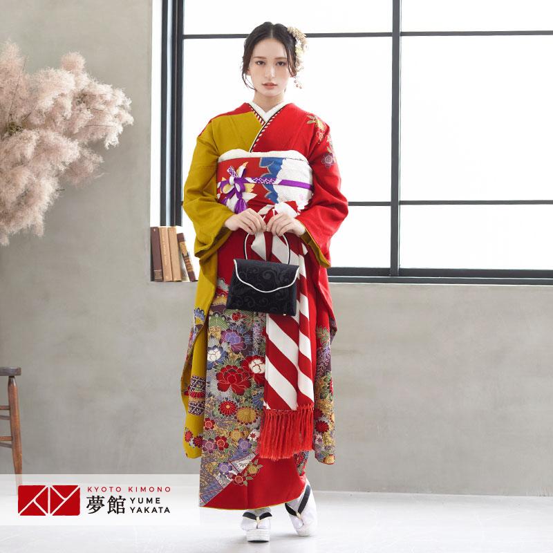 着物リメイク ギャザー ワンピース 振袖 ドレス ロング フレア 金銀彩