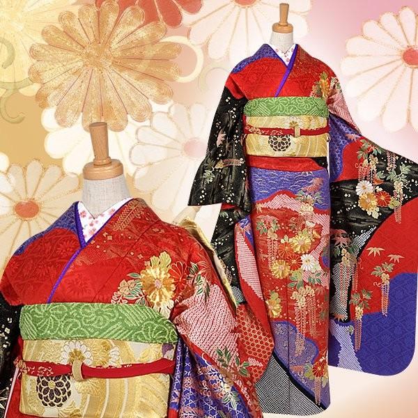 振袖 レンタル 成人式 結婚式 赤　金駒菊に藤の花(絹) 一点物12月〜1月利用 対応身長154〜165cm RS766_3