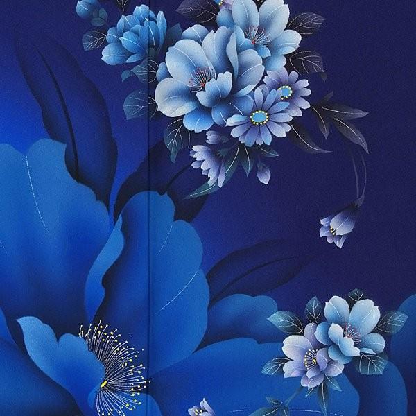 振袖 レンタル 成人式 結婚式 紺藍 牡丹桜にマーガレット(絹) 一点物