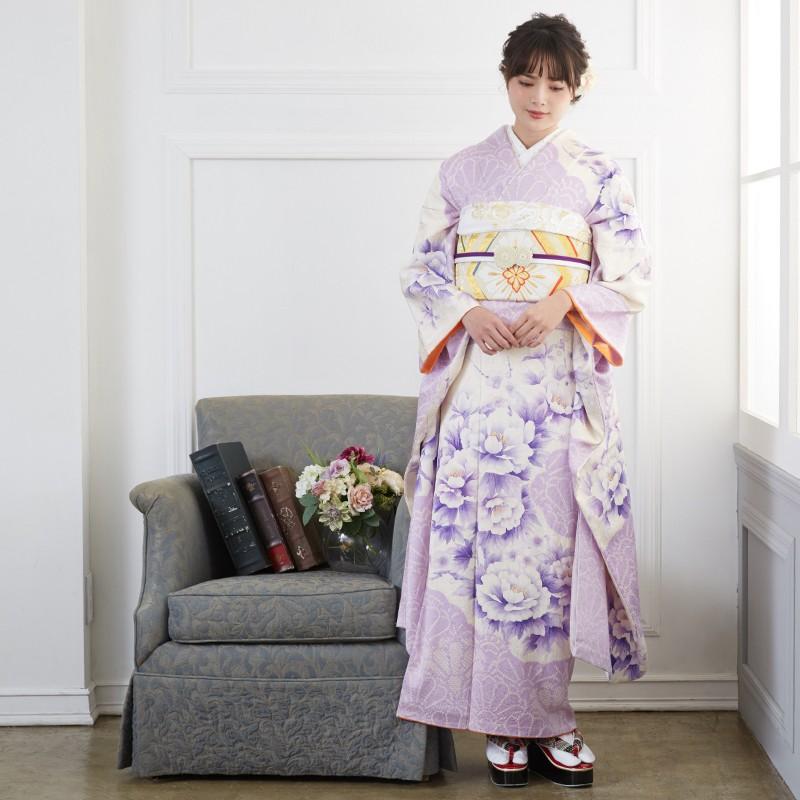 振袖 レンタル 成人式 結婚式 絞り 水彩 紫 牡丹に梅花(絹)(宅 振袖 レンタル 成人式 結婚式 絞り 水彩 紫 牡丹に梅花(絹)(宅