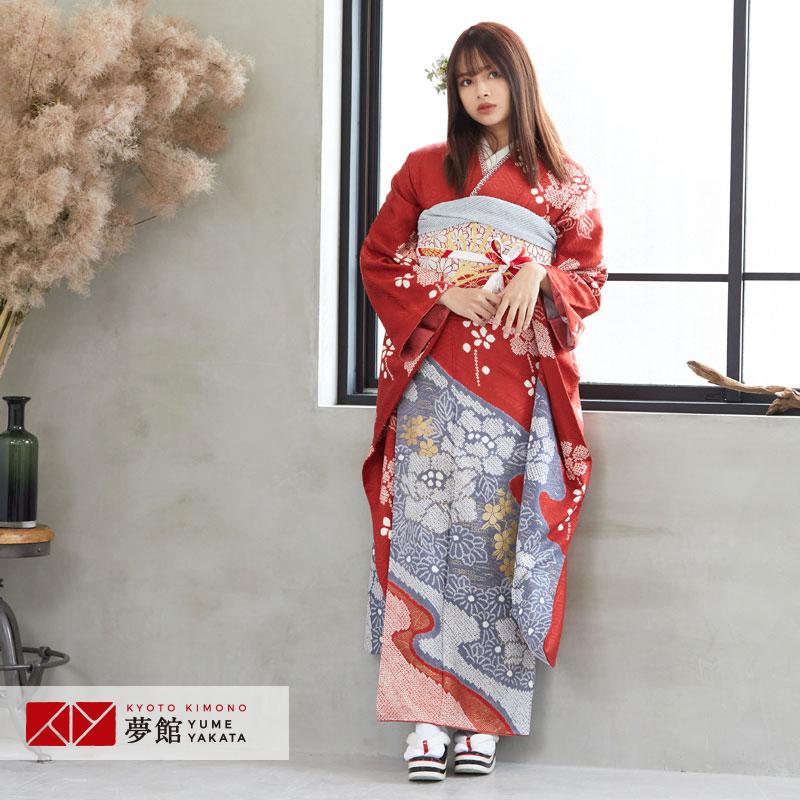 振袖 レンタル 成人式 結婚式 赤 絞り 枝垂れ梅と牡丹(絹) 一点物12月〜1月利用 対応身長154〜165cm RS779
