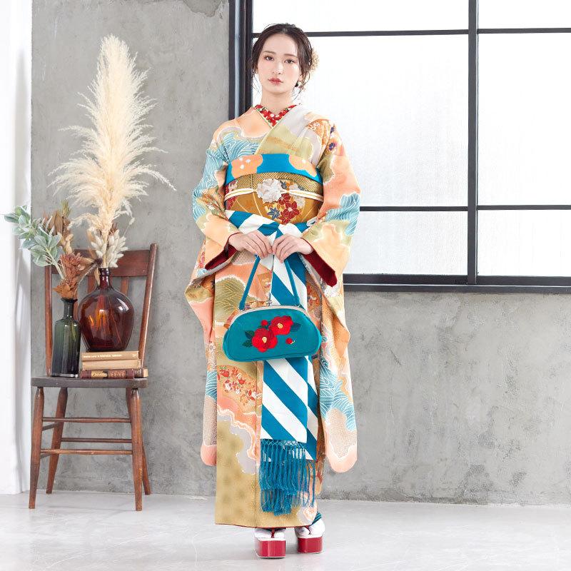 振袖 レンタル 成人式 結婚式 オレンジ 四季の彩り(絹) 一点物12月〜1