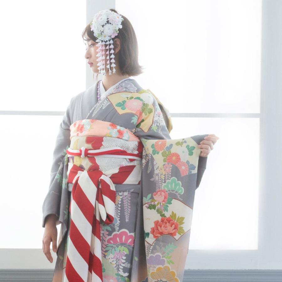 振袖 レンタル 成人式 結婚式 グレー 地紙に四季花(絹)(宅)12月〜1月
