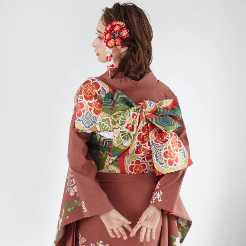 振袖 レンタル 成人式 結婚式 薄茶 屏風牡丹花車(絹)(宅) 一点物12月