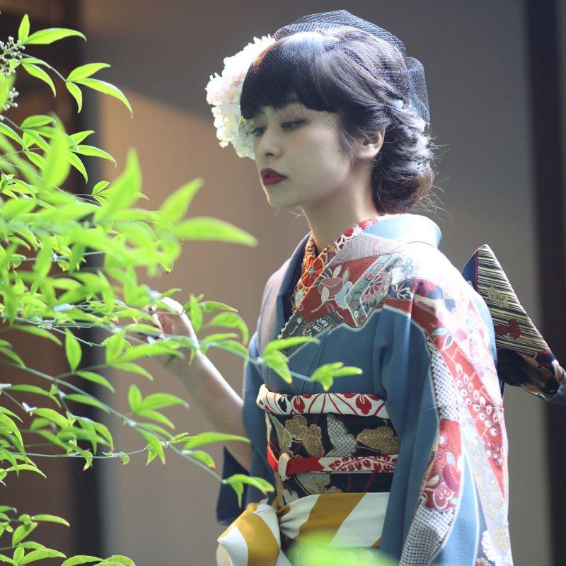 振袖 レンタル 成人式 結婚式 グレー 熨斗に唐花(絹)(宅) 一点物12月