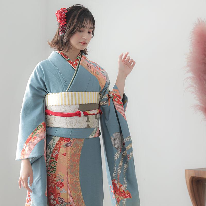 振袖 鶴松梅　水色 三松 ふりふ事業部の振袖 /水色/キュート/梅柄/ 梅鶴 | My振袖