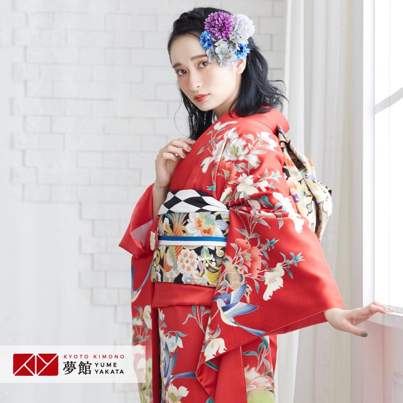 振袖 レンタル 成人式 結婚式 赤 遊鳥花の苑(絹)(宅)モデル着用 振袖 レンタル 成人式 結婚式 赤 遊鳥花の苑(絹)(宅)モデル着用
