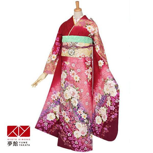 振袖 レディースファッション レンタル レンタル 成人式 結婚式 赤 一点物 桜桧扇 絹 宅 一点物 Rs875 対応身長160 164cm Rs875 12月 1月利用 京都着物レンタル夢館 お早め発送