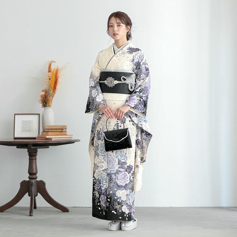 振袖 レンタル 成人式 結婚式 オフホワイト 枝垂桜に牡丹(絹) FINAL