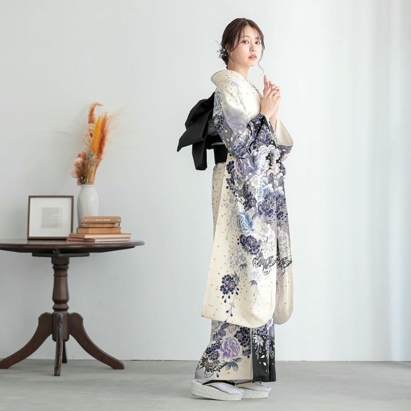 振袖 レンタル 成人式 結婚式 オフホワイト 枝垂桜に牡丹(絹) FINAL