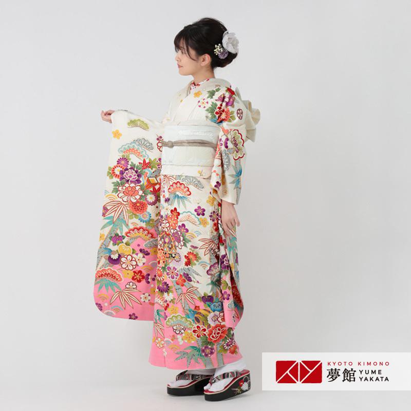 振袖 レンタル 成人式 結婚式 白 吉祥松竹梅に手鞠(絹) 一点物12月〜1