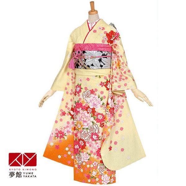 振袖 レンタル 成人式 結婚式 訳あり商品 安い 黄　小桜散らし薔薇と牡丹(絹)12月〜1月利用 対応身長154〜165cm RS938
