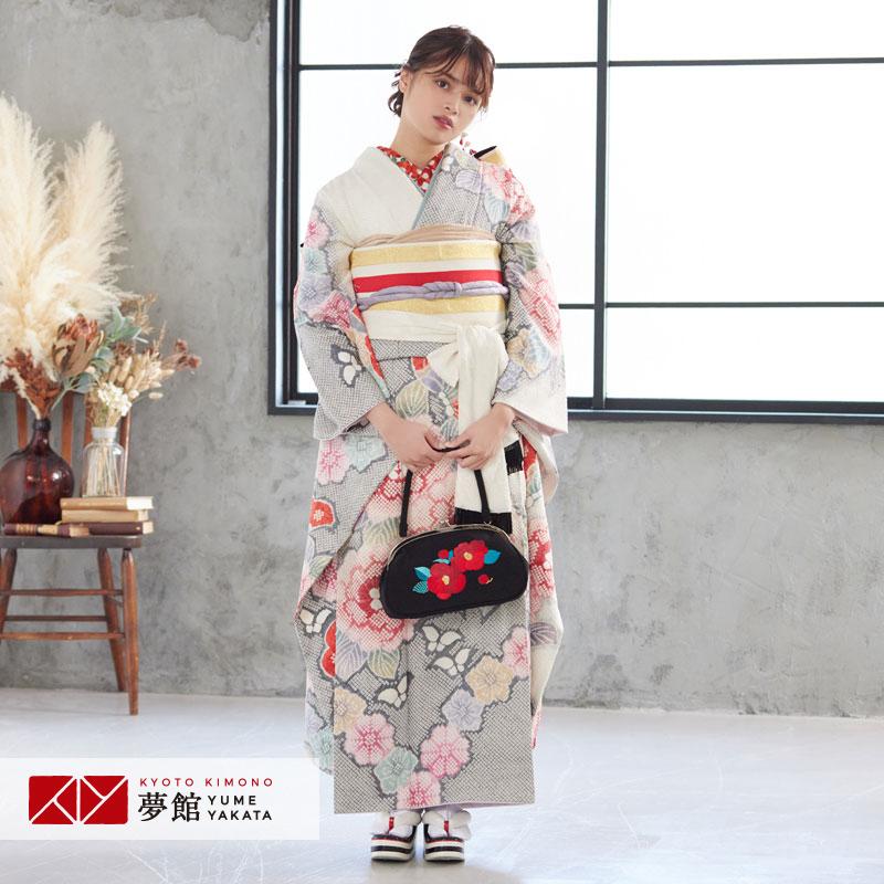 振袖 レンタル 成人式 結婚式 クリーム　桜牡丹リボンブーケ(絹) 一点物12月〜1月利用 対応身長165〜169cm RS942