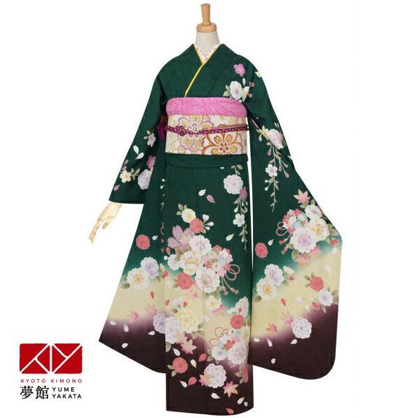 振袖 レンタル 成人式 結婚式 緑　桜と花くす玉(絹) 一点物12月〜1月利用 対応身長154〜165cm RS954